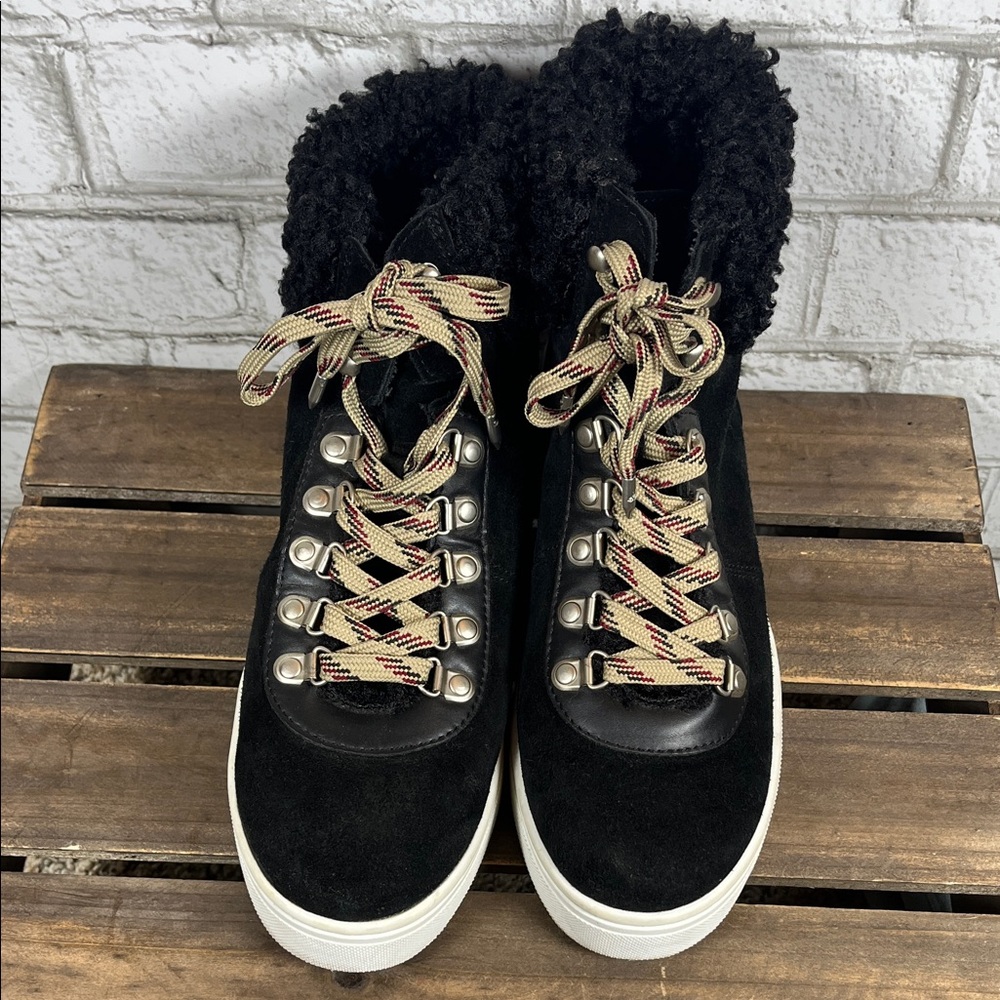 Sam Edelman Luther Women's Black Suede High Top Sneakers w/vegan shearling ankle - Picture 5 of 10